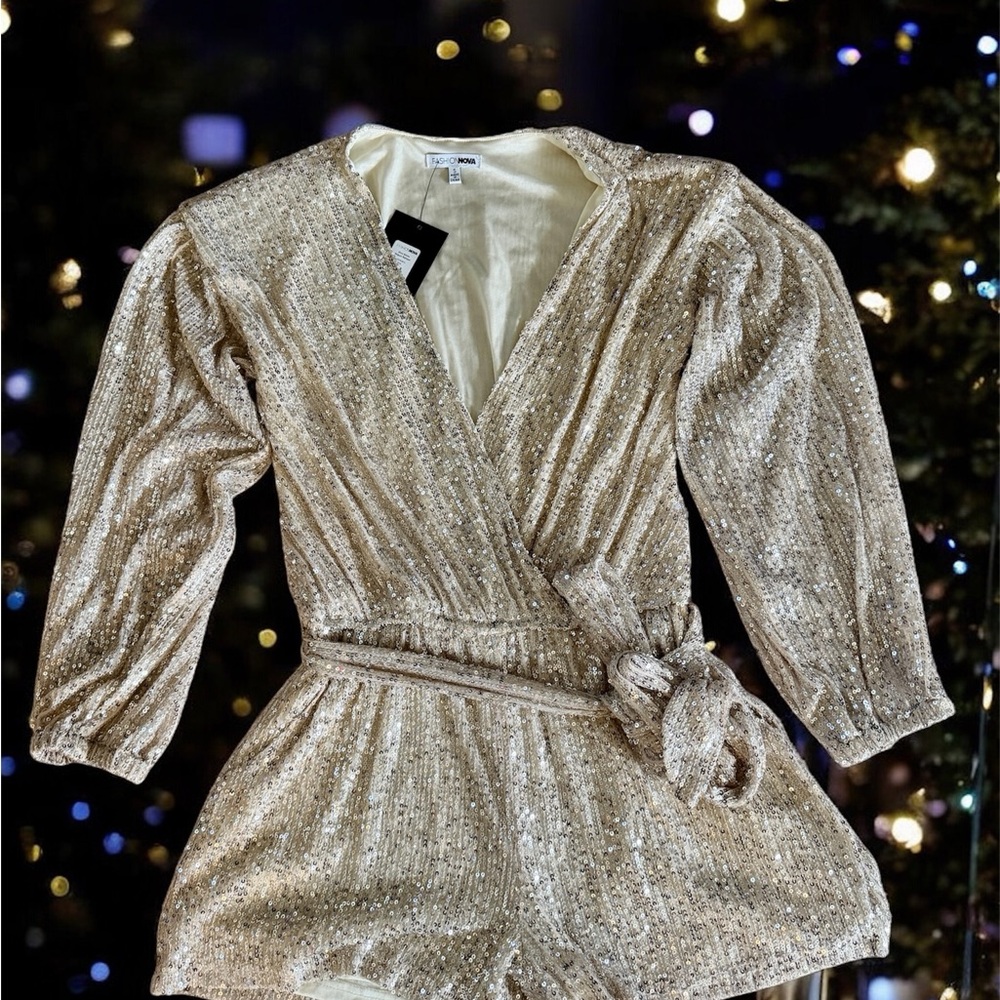 Fashion Nova Silver Sequin One Piece Short Romper